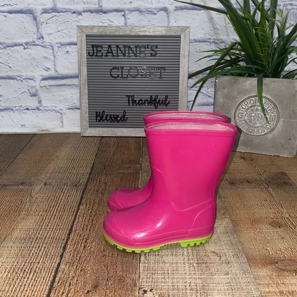 Pink and green‎ rain boots size 5/6
